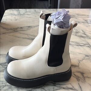 Cream and Black Chunky Ankle Booties with Chelsea Style
